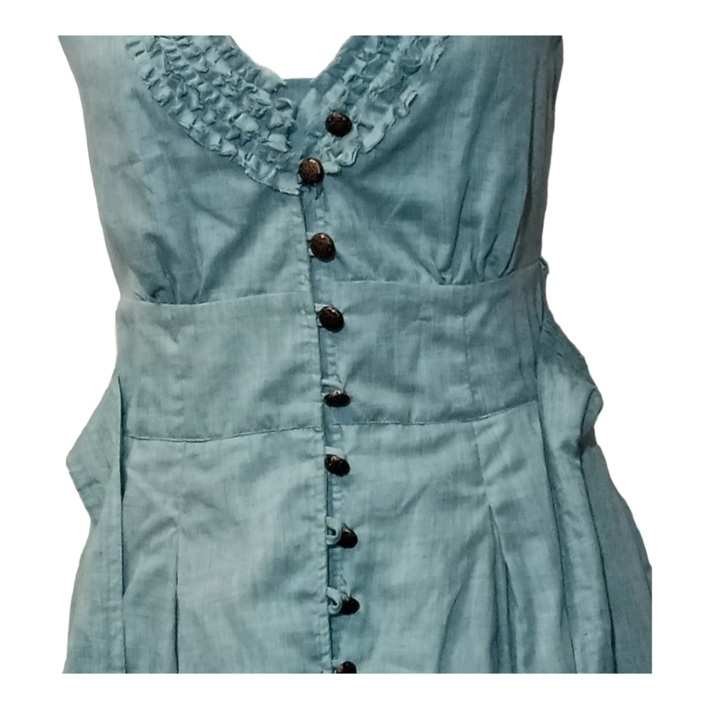 Nick & Mo Anthropologie button down blue/green shirt dress halter neck size S. - Picture 7 of 11